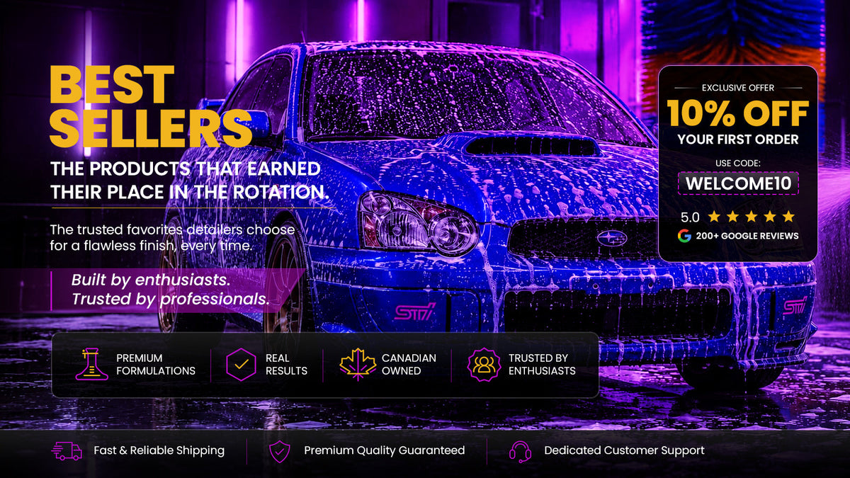 SAI CHE best-selling car detailing products in Canada, including car wash shampoo, foam cannon, microfiber drying towel and wheel cleaning supplies.
